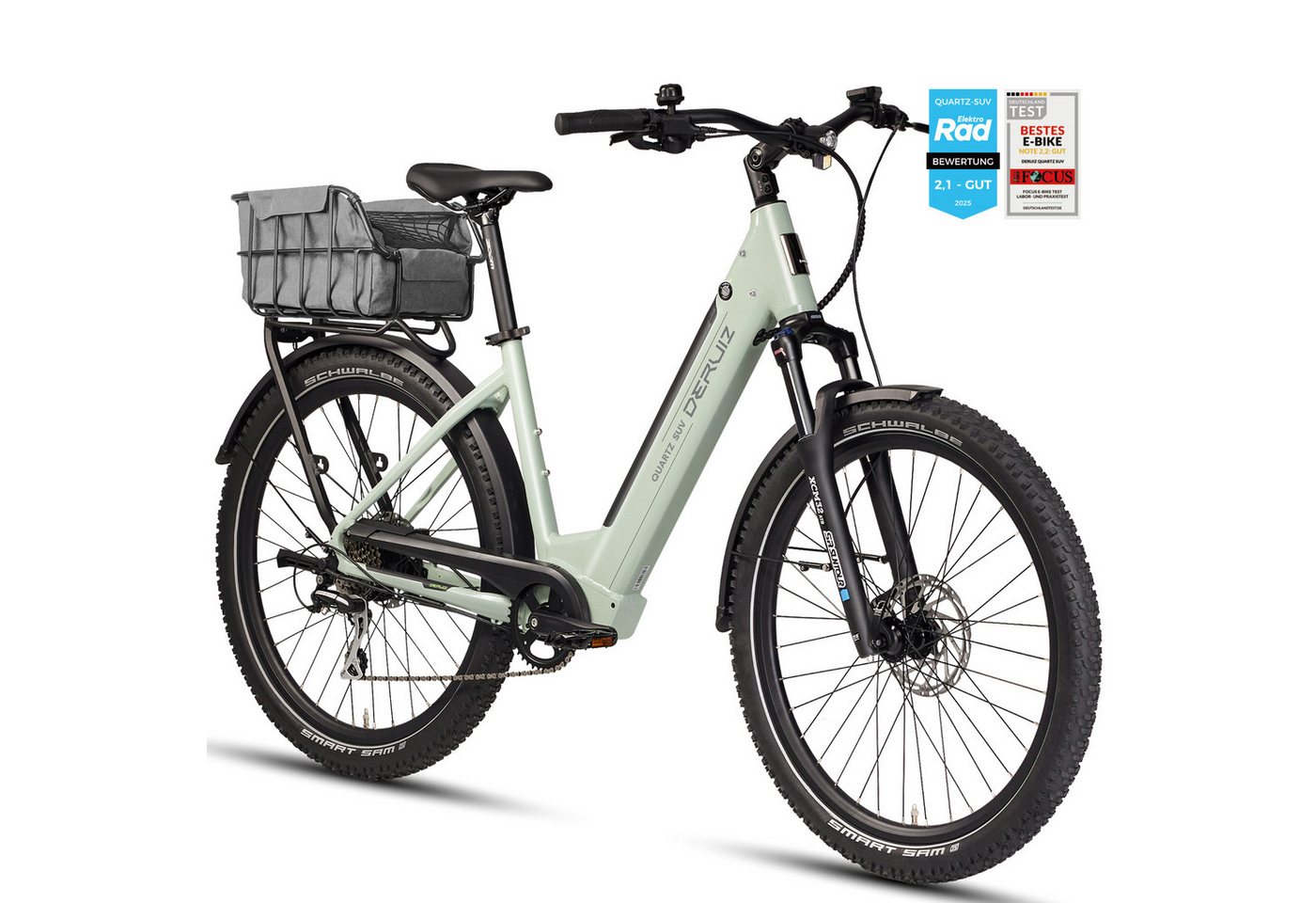 DERUIZ E-Bike Trekkingrad Quartz SUV 27,5 Zoll, bis 160 km, Drehmomentsensor, RH 46 cm, 8 Gang Shimano Shimano Acera RD-M360 SGS, 8-Gang Schaltwerk, Kettenschaltung, Heckmotor 250W, 644 Wh, (5 Stufen,Lockout-Federgabel,LCD-Farb-Display,120 Lux Frontlicht), Tiefeinsteiger, SUV-Design, Unisex, Drehmomentsensor 55 Nm Bild 5
