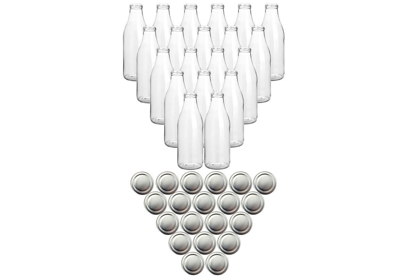 gouveo Trinkflasche Saftflaschen 1000 ml mit Schraub-Deckel - Große Flasche 1,0 l aus Glas, 20er Set, silberfarben Bild 2
