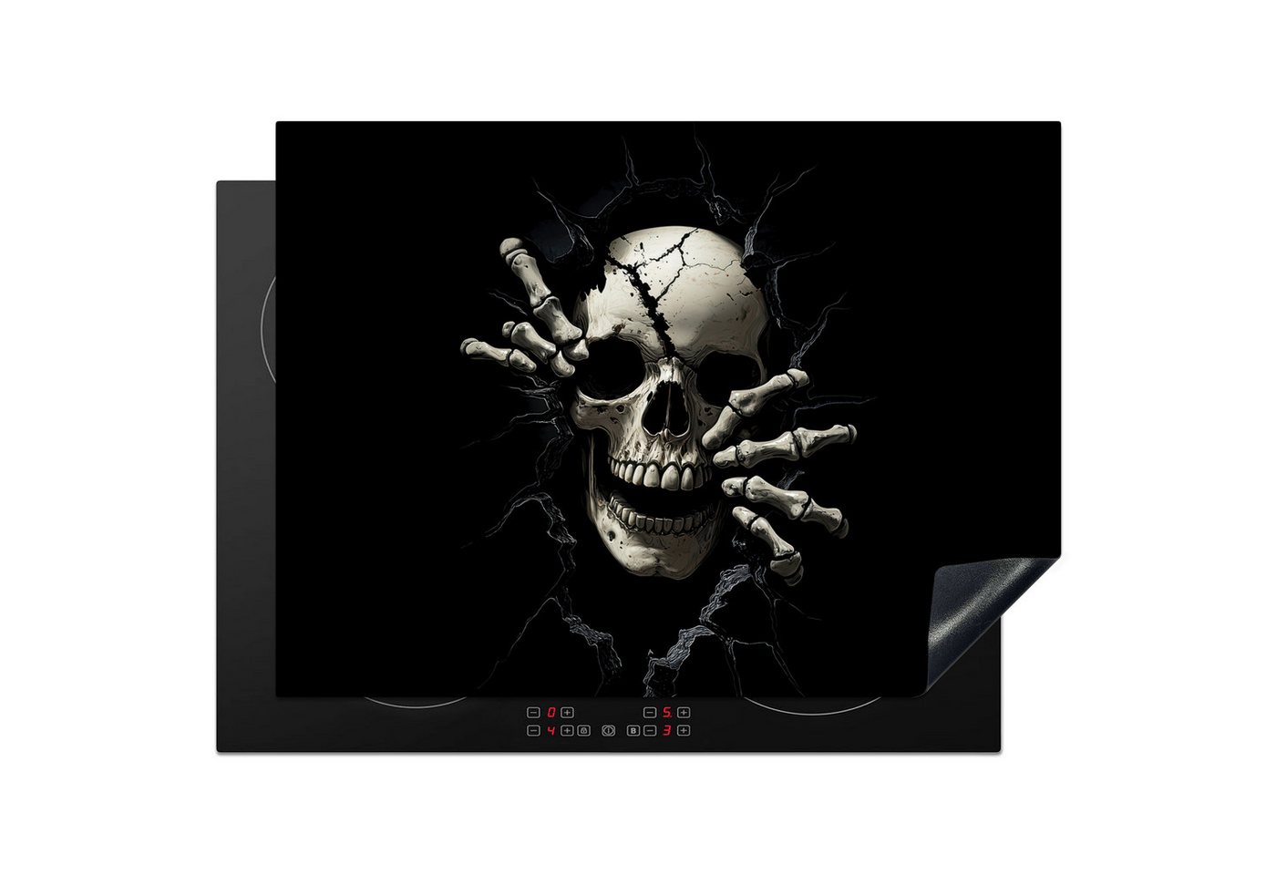 MuchoWow Herd-Abdeckplatte Totenkopf - Schwarz - Totenkopf - Gruselig, Vinyl, (1 tlg), Küche Herdabdeckung Ceranfeld Induktionsfeld Vinyl, 65x50 cm