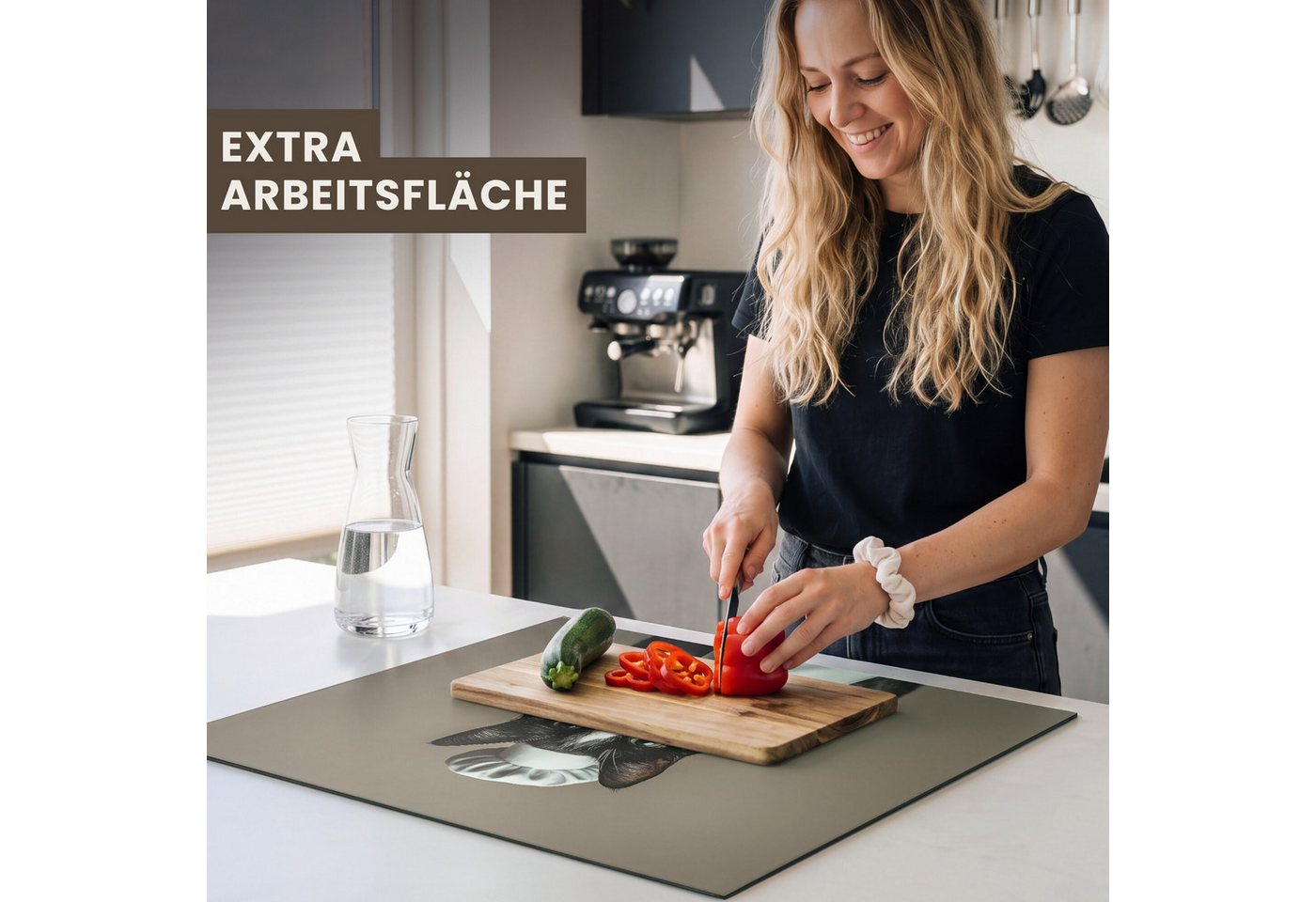 MuchoWow Herd-Abdeckplatte Katze - Kochkleidung - Schwarz - Weiß, Vinyl, (1 tlg), Abdeckplatte für Ceranfeld, Herd Inductionsmatte, 57.6x51.6 cm Bild 4