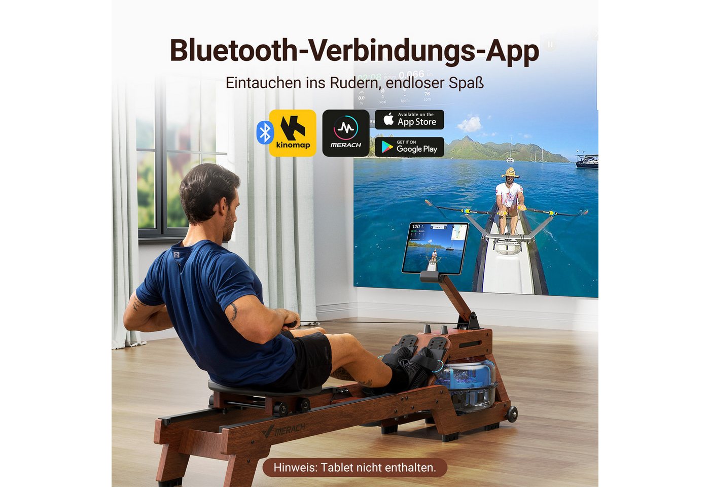 MERACH Rudermaschine Wasser Rudergerät für Zuhause, Bequemer Ergonomischer Stuhl, Professioneller Bluetooth-Monitor mit Tablet-Halterung Bild 4
