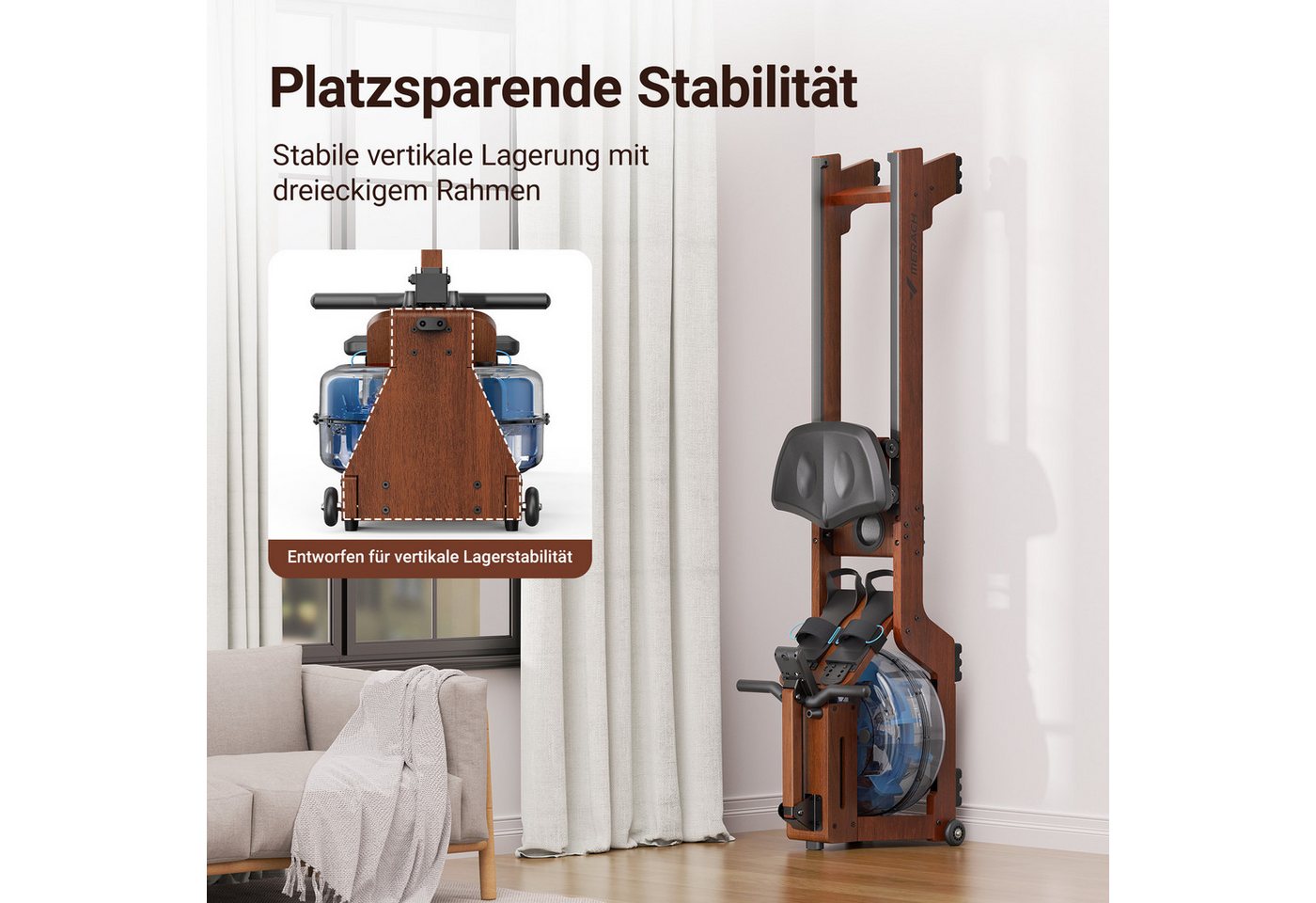 MERACH Rudermaschine Wasser Rudergerät für Zuhause, Bequemer Ergonomischer Stuhl, Professioneller Bluetooth-Monitor mit Tablet-Halterung Bild 5