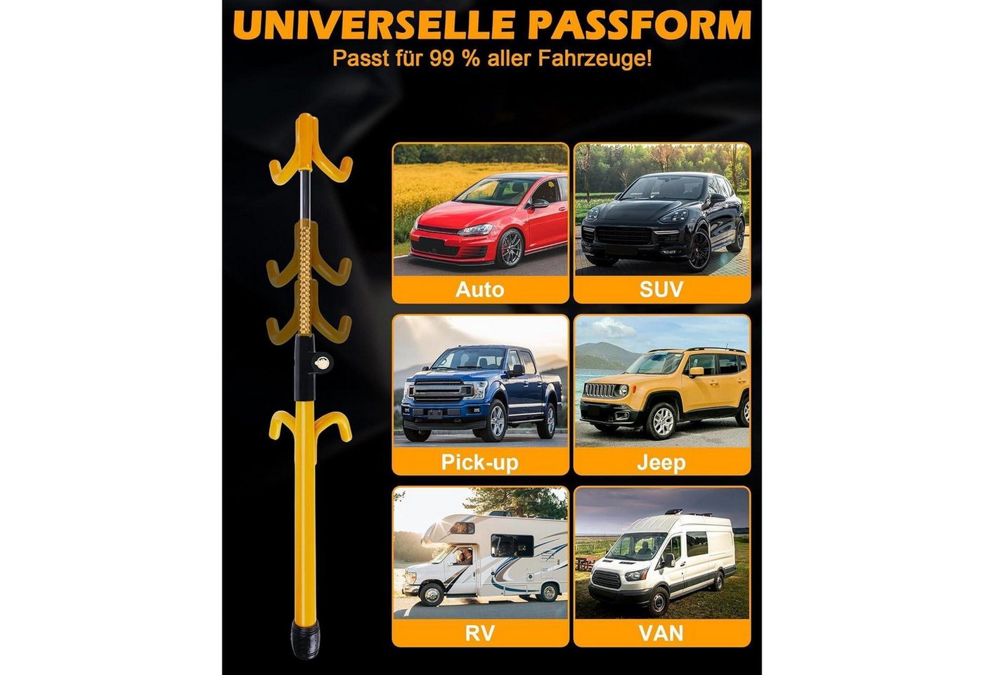 LuxusKollektion Lenkradschloss Lenkradkralle 4 Haken Diebstahlsicherung Auto 3 Schlüssel Gelb Bild 5