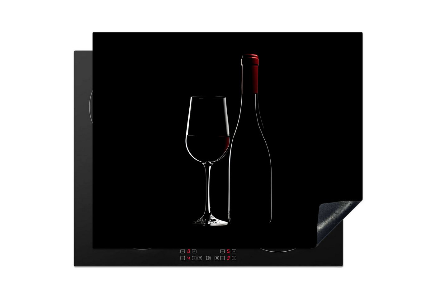 MuchoWow Herd-Abdeckplatte Schwarz - Wein - Glasflasche, Vinyl, (1 tlg), Herdabdeckplatten für Ceranfeld, Induktionsschutz, 65x55 cm