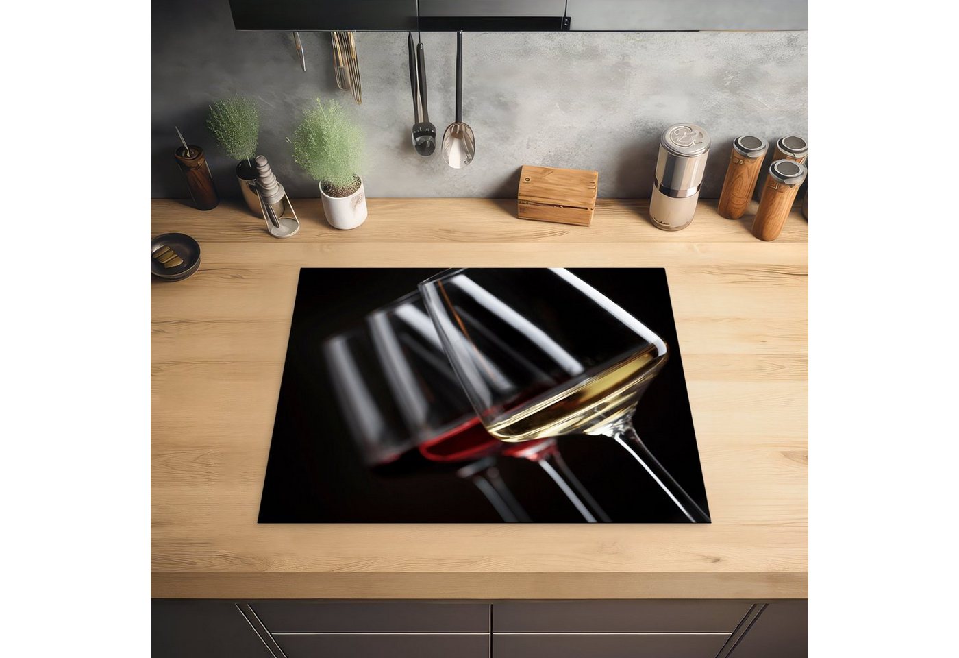MuchoWow Herd-Abdeckplatte Weinglas - Wein - Alkohol, Vinyl, (1 tlg), Abdeckung Induktionskochfeld Schutzmatte, Küche Deko, 65x52 cm Bild 3