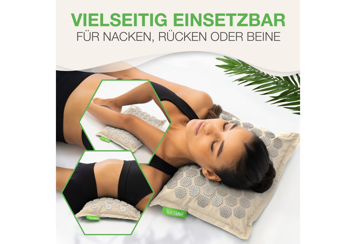 BACKLAxx® Akupressurmatte Akupressurkissen Nackenkissen für Nacken Schulter Rücken Beine (Akupressur, Kissen mit 3.168 Spitzen, inkl. Video Guide), für Verspannungen Nacken Rücken Beine & gegen Kopfschmerzen & Migräne Bild 3