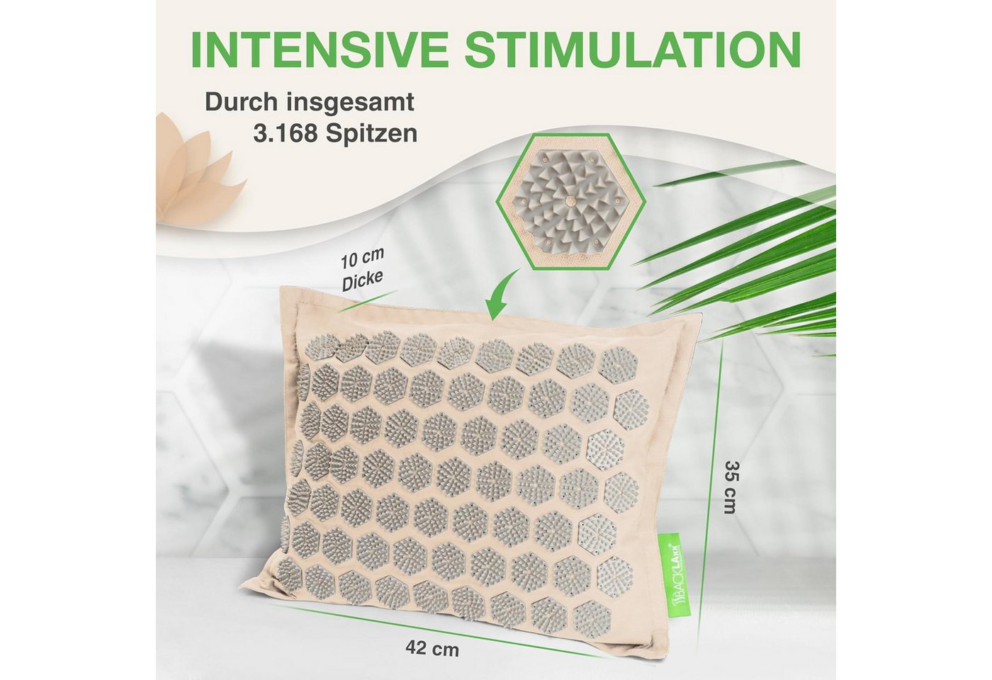 BACKLAxx® Akupressurmatte Akupressurkissen Nackenkissen für Nacken Schulter Rücken Beine (Akupressur, Kissen mit 3.168 Spitzen, inkl. Video Guide), für Verspannungen Nacken Rücken Beine & gegen Kopfschmerzen & Migräne Bild 4