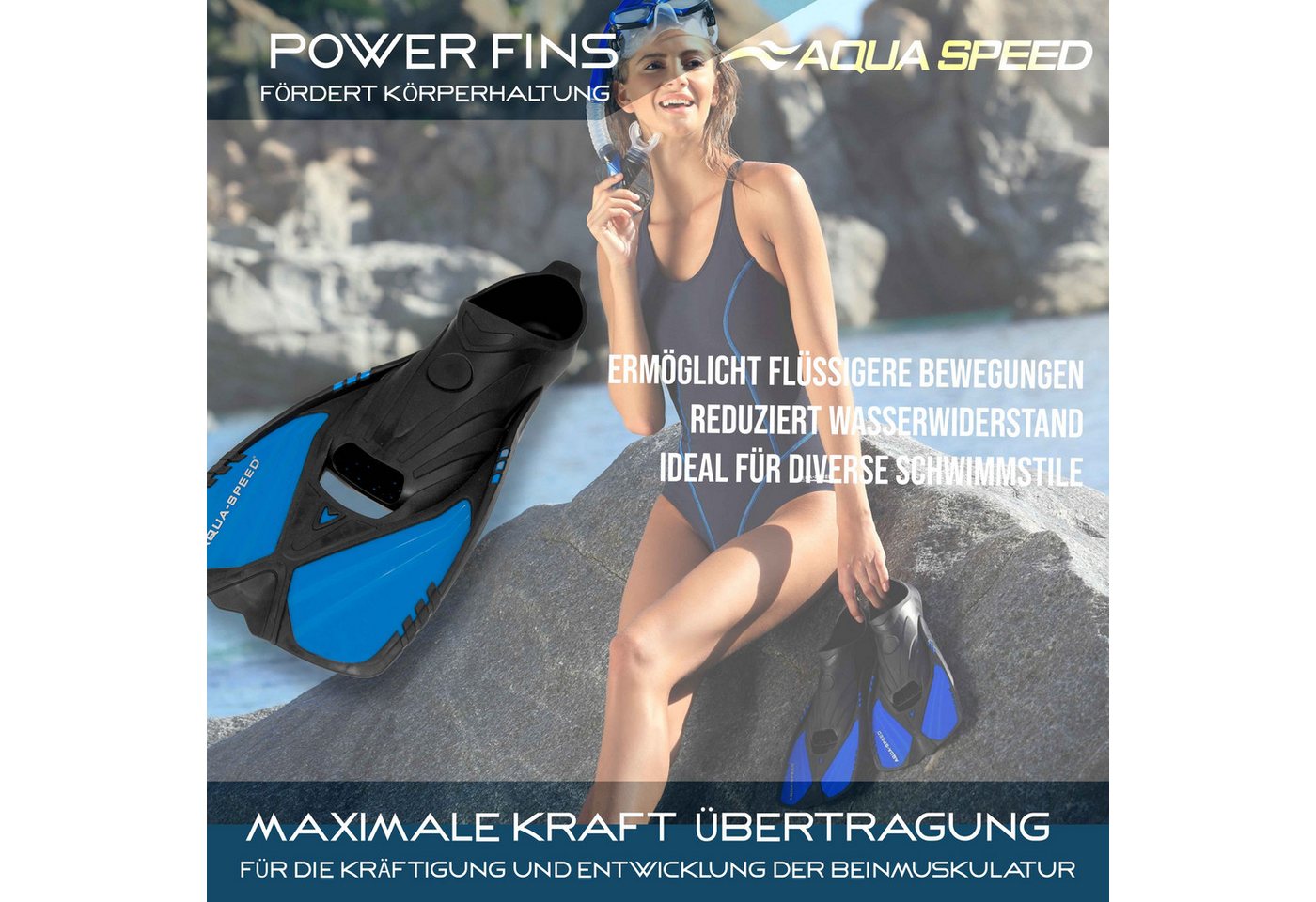 Aqua Speed Flosse Action Schwimmflossen kurz Für Technik & Ausdauertraining (Schwimmsport Techniktraining mit kompakter Trainingsflosse 38/39), Kurze Flossen für kontrolliertes Training von Beinen und Wasserlage