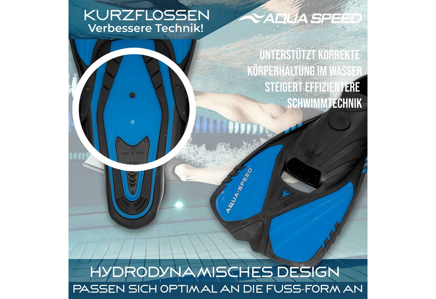 Aqua Speed Flosse Action Schwimmflossen kurz Für Technik & Ausdauertraining (Schwimmsport Techniktraining mit kompakter Trainingsflosse 38/39), Kurze Flossen für kontrolliertes Training von Beinen und Wasserlage Bild 3