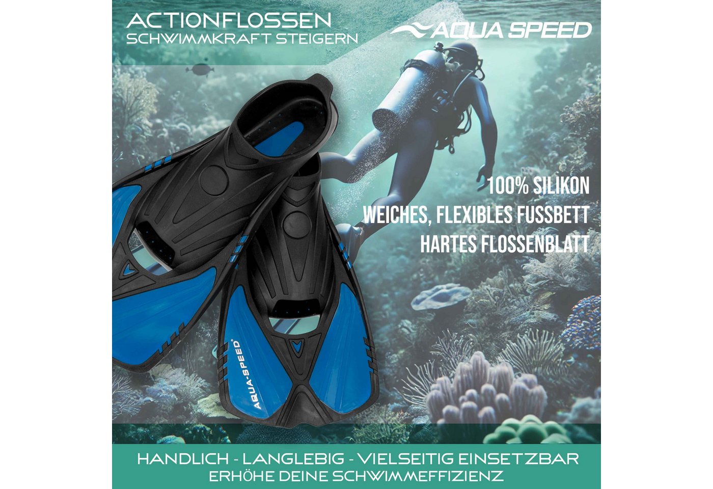Aqua Speed Flosse Action Schwimmflossen kurz Für Technik & Ausdauertraining (Schwimmsport Techniktraining mit kompakter Trainingsflosse 38/39), Kurze Flossen für kontrolliertes Training von Beinen und Wasserlage Bild 5