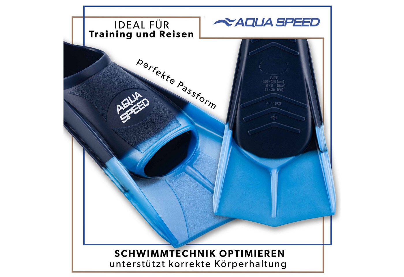 Aqua Speed Flosse Kurze Silikon Schwimmflossen für Technikschulung (Stabiles Techniktraining mit trainingsorientierter Kurzflosse 41/42 hellblau), Silikonmodell für gleichmäßige Belastung und ruhige Serienarbeit Bild 4