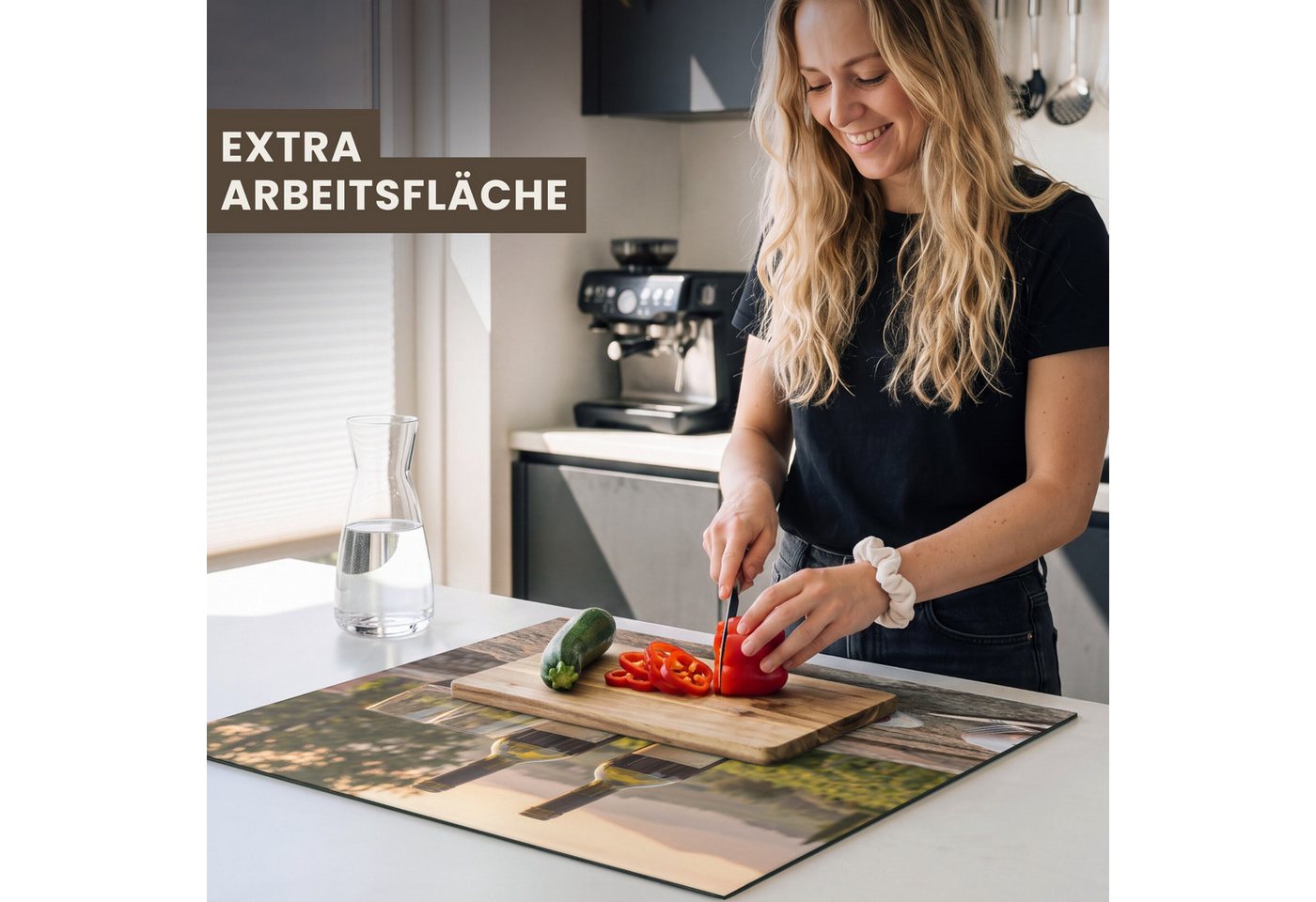 MuchoWow Herd-Abdeckplatte Wein - Gläser - Trauben - Weinberg, Vinyl, (1 tlg), Abdeckung Induktionskochfeld Schutzmatte, Küche Deko, 65x52 cm