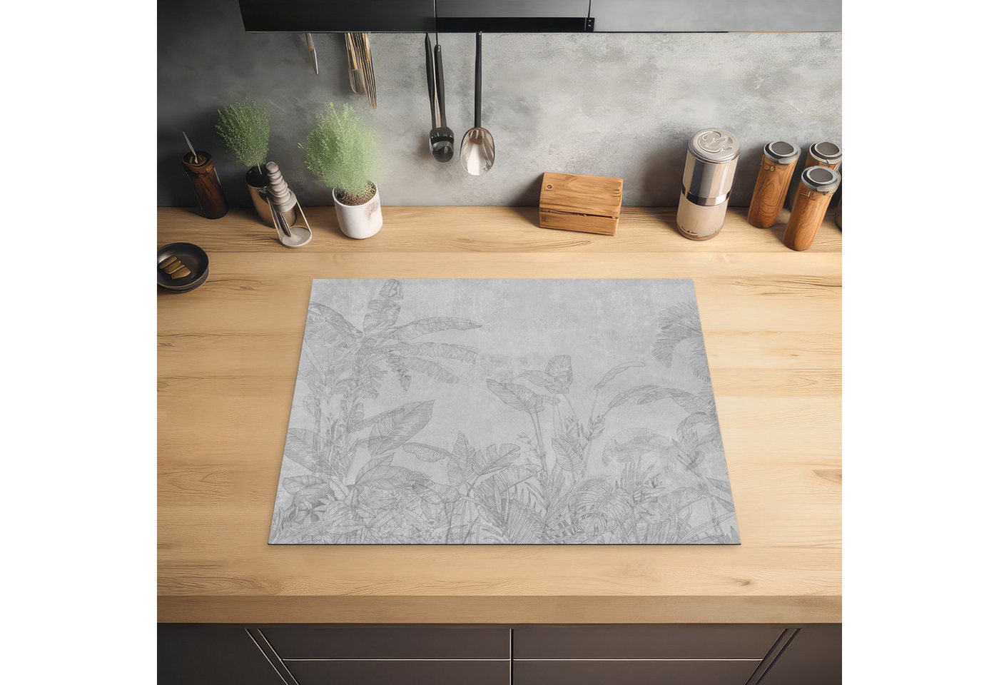 MuchoWow Herd-Abdeckplatte Beton - Muster - Grau, Vinyl, (1 tlg), Herdabdeckplatten für Ceranfeld, Induktionsschutz, 65x55 cm