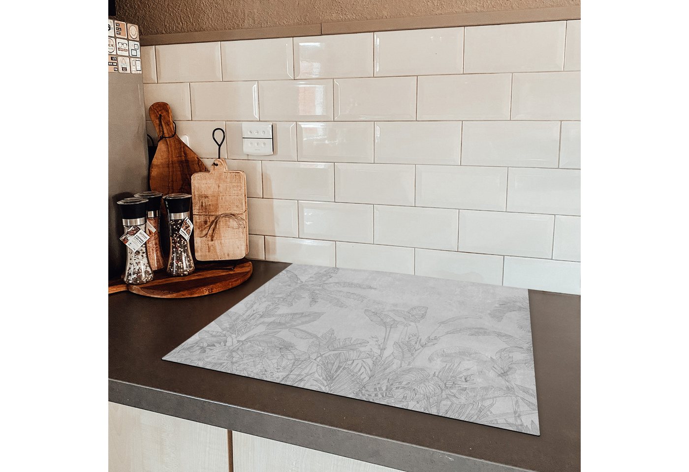 MuchoWow Herd-Abdeckplatte Beton - Muster - Grau, Vinyl, (1 tlg), Herdabdeckplatten für Ceranfeld, Induktionsschutz, 65x55 cm Bild 3