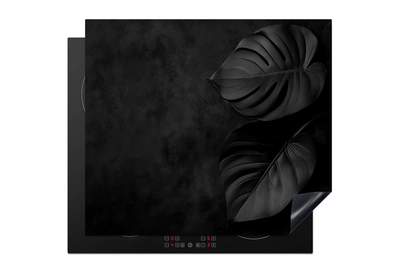 MuchoWow Herd-Abdeckplatte Schwarz - Blatt - Monstera, Vinyl, (1 tlg), Ceranfeldabdeckung Küche, Herdabdeckplatte Einteilig, 60x52 cm Bild 4