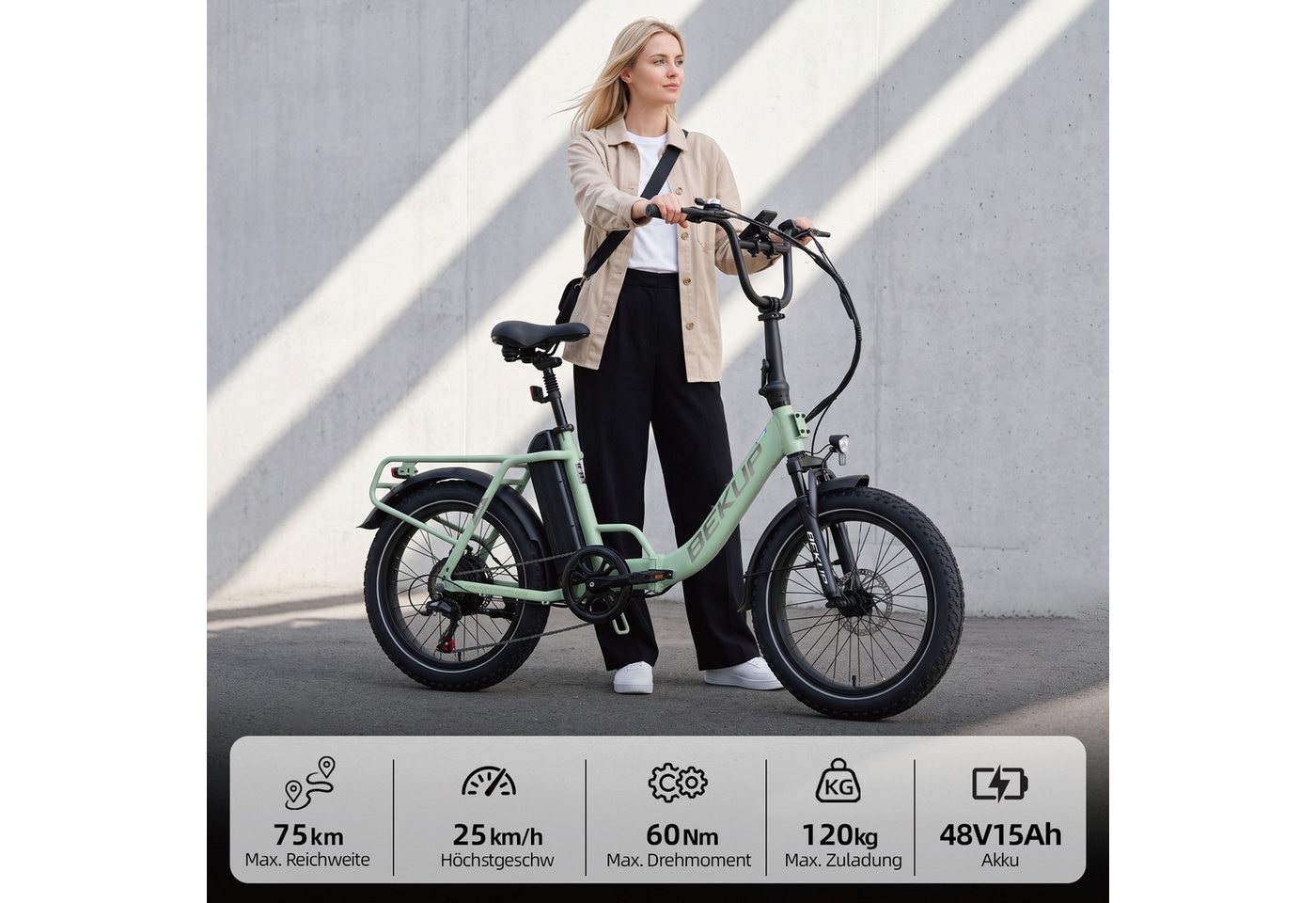 BEKUP E-Bike Klapprad S3 20 Zoll Fully Klapprad E‑Faltrad für Damen Herren, 720Wh, 60Nm, 7 Gang Shimano, Kettenschaltung, Heckmotor, 720 Wh, Elektrofahrrad Tiefeinsteiger mit Shimano 7-Gang und Heckmotor Bild 5
