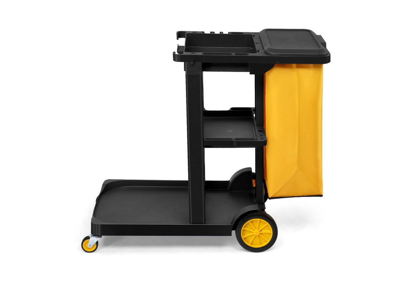 VINGLI Putzwagen Reinigungswagen Multifunktional Servierwagen für Reinigung, (mit 3 Ablage), 57L Mülltasche Abnehmbar, TPR-Rollen, Klappdeckel, Aufhängehaken