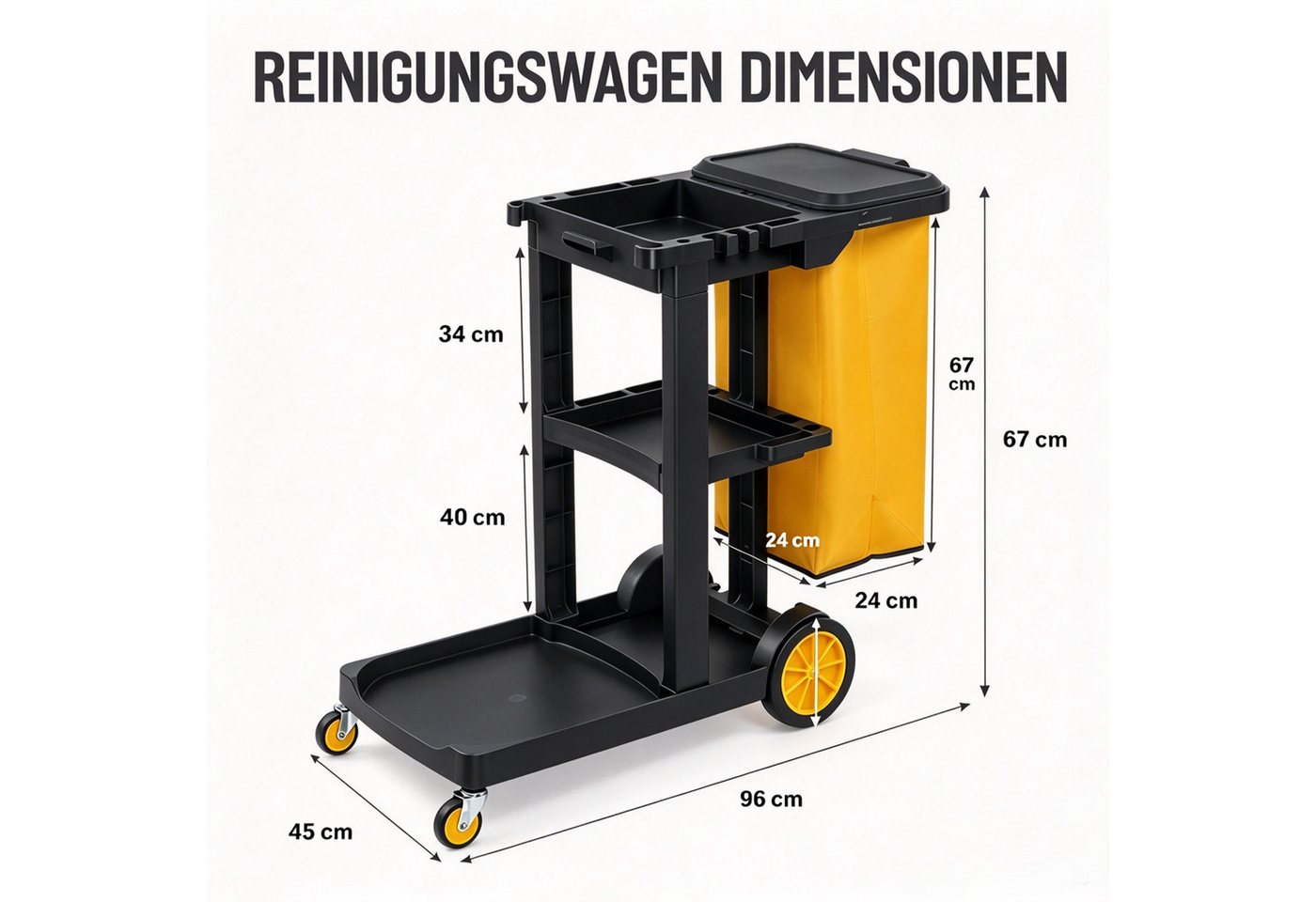 VINGLI Putzwagen Reinigungswagen Multifunktional Servierwagen für Reinigung, (mit 3 Ablage), 57L Mülltasche Abnehmbar, TPR-Rollen, Klappdeckel, Aufhängehaken Bild 3