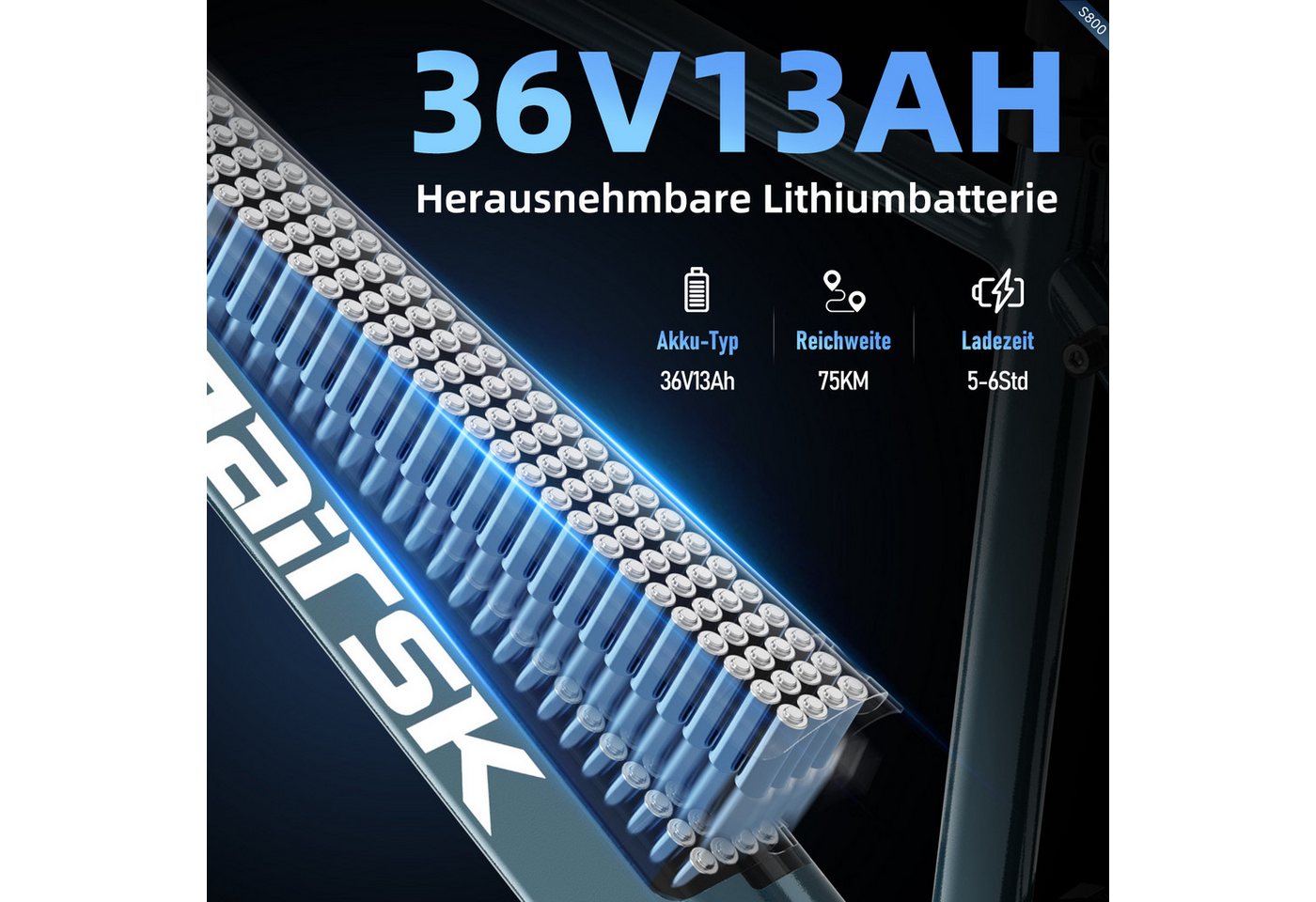 DOTMALL E-Bike Mountainbike 26 Zoll abnehmbarer 36V 13Ah Akku 250W E-MTB E-Bike mit Gepäckträger Bild 3