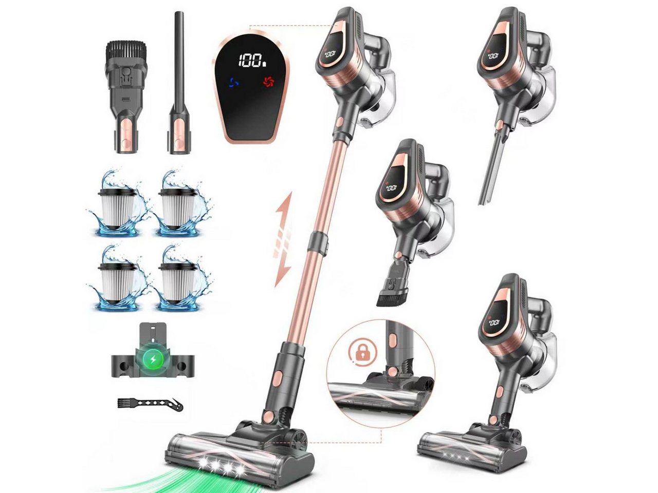Grenintol Akku-Stielstaubsauger 55000Pa Akku Staubsauger,Akku Handstaubsauger,Akkusauger Kabelloser, 300 W, beutellos, 6×2600mAh Hochleistungsakku • Leiser Betrieb Bild 4