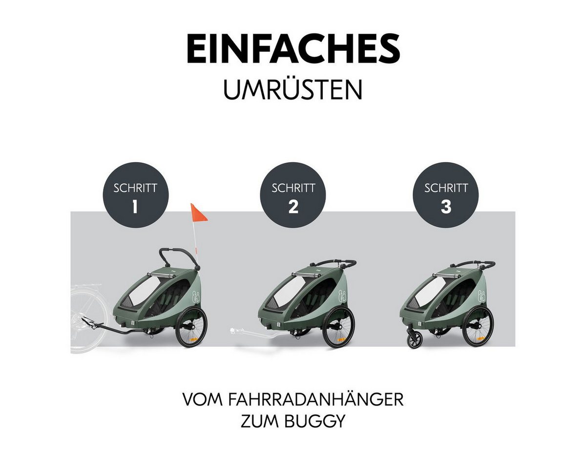 Hauck Fahrradkinderanhänger Dryk Duo Plus - Dark Green, Fahrradanhänger Buggy für 2 Kinder mit Babysitz Lounger & Schutzpaket Bild 3