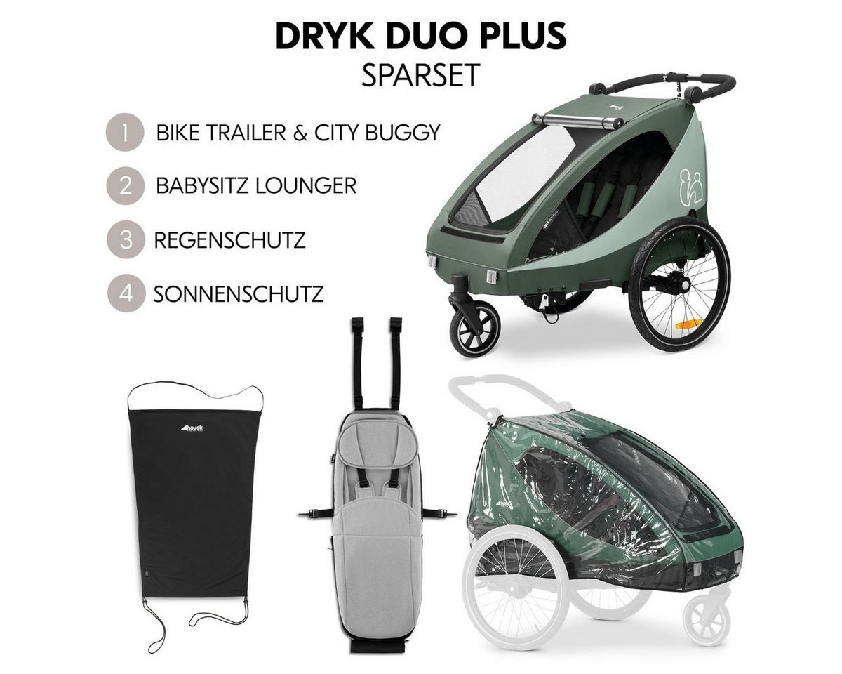 Hauck Fahrradkinderanhänger Dryk Duo Plus - Dark Green, Fahrradanhänger Buggy für 2 Kinder mit Babysitz Lounger & Schutzpaket Bild 4