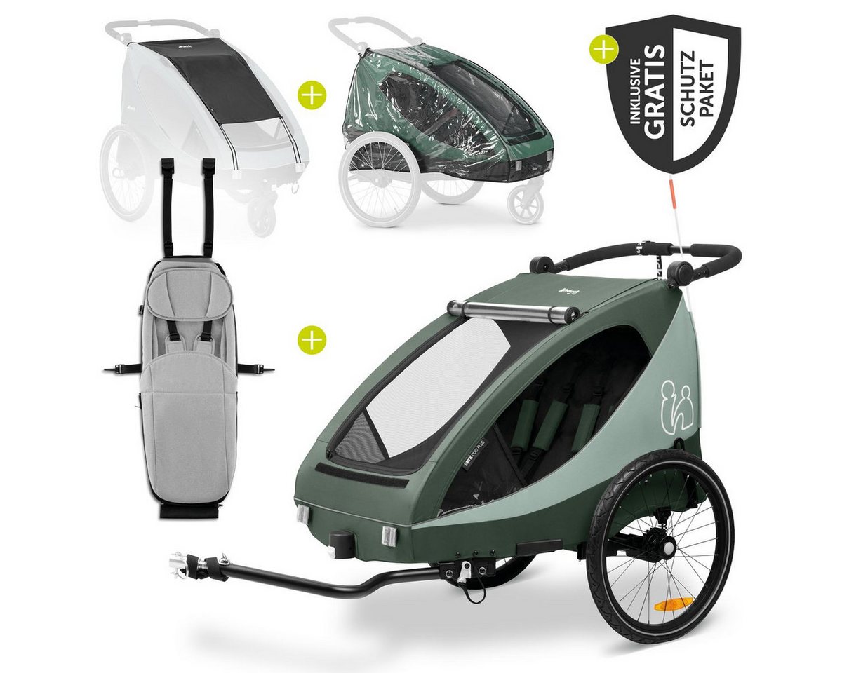 Hauck Fahrradkinderanhänger Dryk Duo Plus - Dark Green, Fahrradanhänger Buggy für 2 Kinder mit Babysitz Lounger & Schutzpaket Bild 5