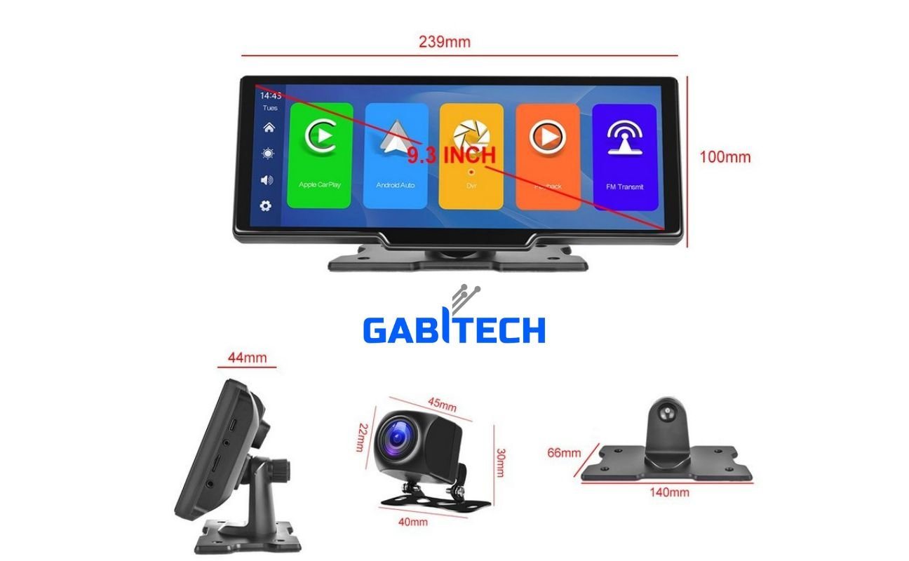GABITECH 10 Zoll tragbares Navi Carplay Autoradio 2 Kameras & Sprachsteuerung Autoradio (Bluetooth, 1 DVR Dashcam & Videoaufzeichnung, 1 Rückfahrkamera, WiFi) Bild 3
