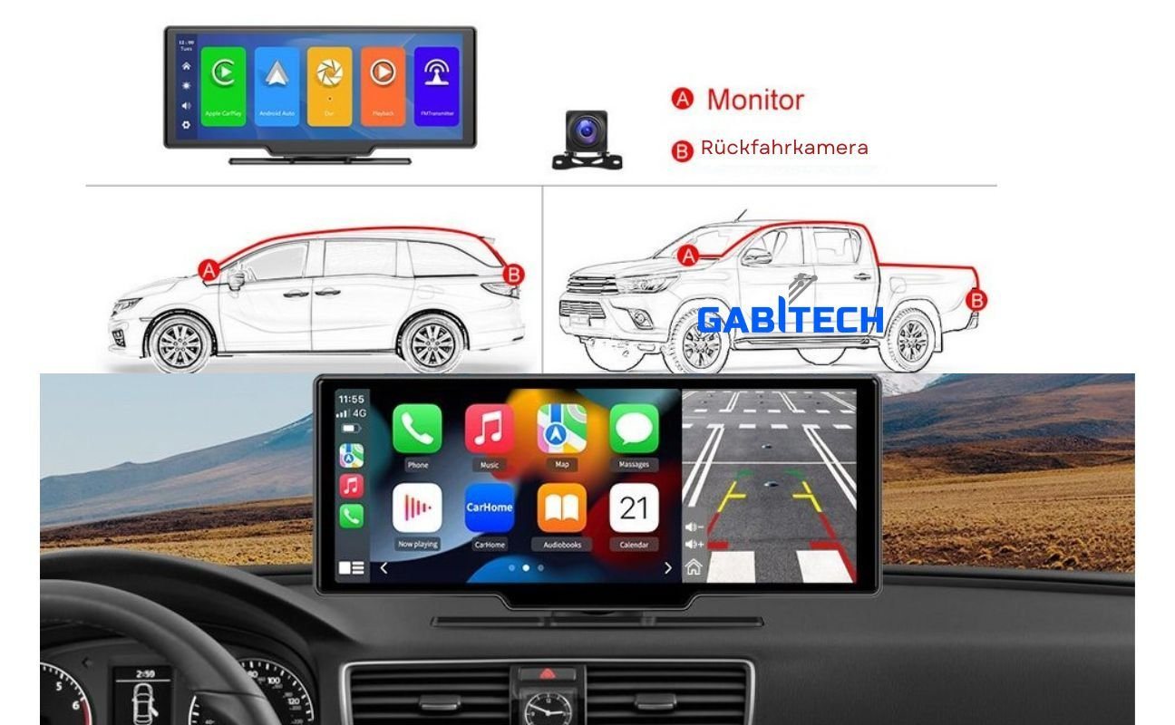 GABITECH 10 Zoll tragbares Navi Carplay Autoradio 2 Kameras & Sprachsteuerung Autoradio (Bluetooth, 1 DVR Dashcam & Videoaufzeichnung, 1 Rückfahrkamera, WiFi) Bild 5