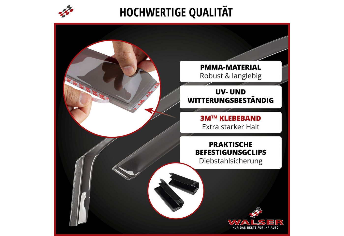 WALSER Autosonnenschutz Windabweiser für Ford Focus 3 07/2010-02/2020, (12-St., 4 Windabweiser vorne und hinten, 8 Befestigungsklammern) Bild 2