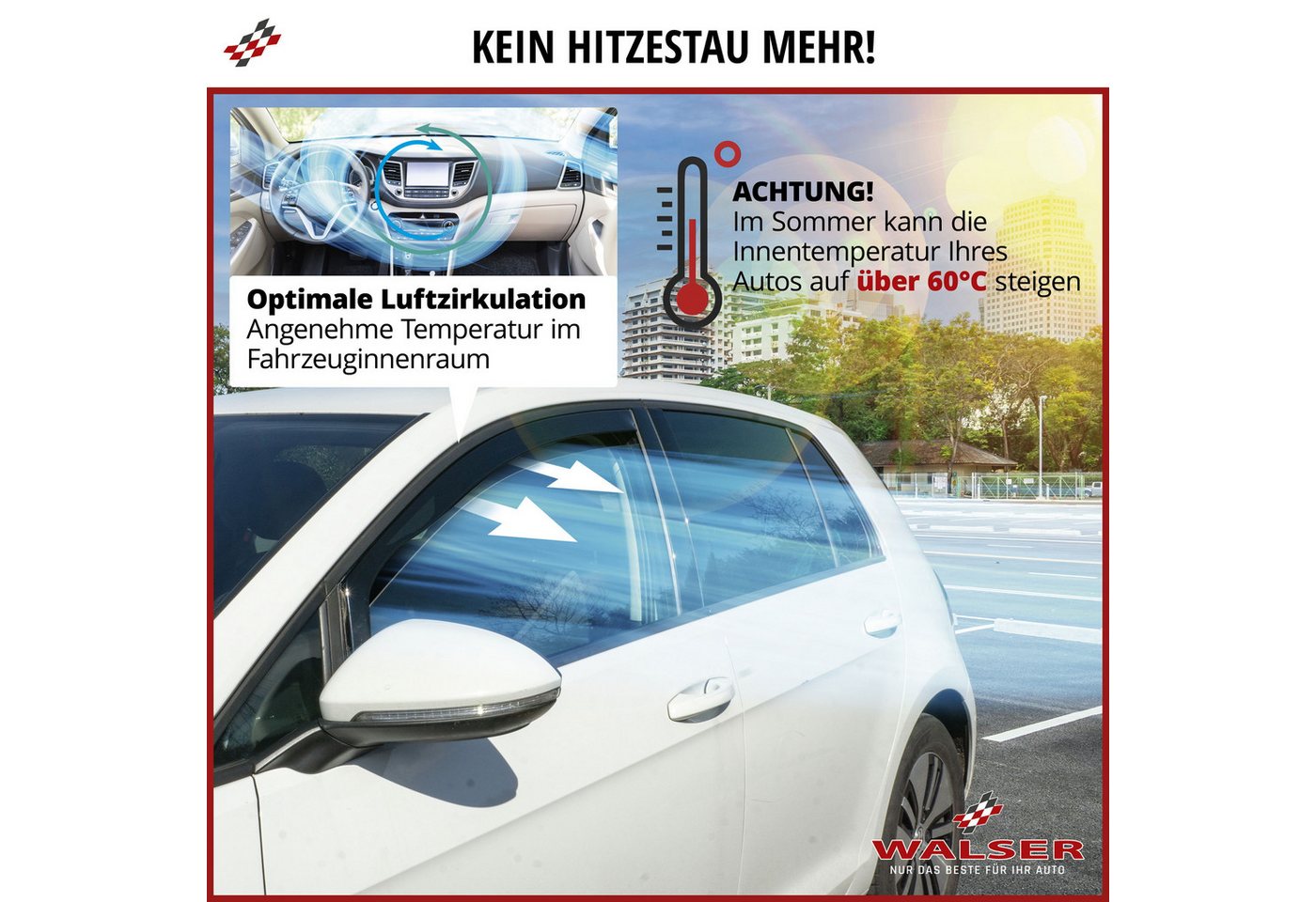 WALSER Autosonnenschutz Windabweiser für Ford Focus 3 07/2010-02/2020, (12-St., 4 Windabweiser vorne und hinten, 8 Befestigungsklammern) Bild 3