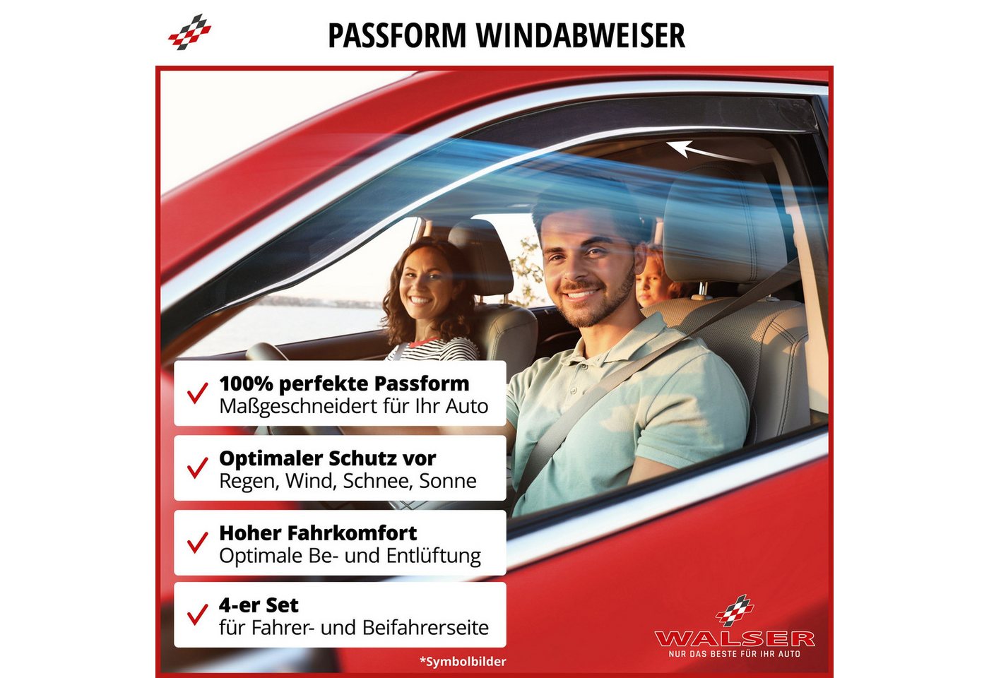 WALSER Autosonnenschutz Windabweiser für Ford Focus 3 07/2010-02/2020, (12-St., 4 Windabweiser vorne und hinten, 8 Befestigungsklammern) Bild 4