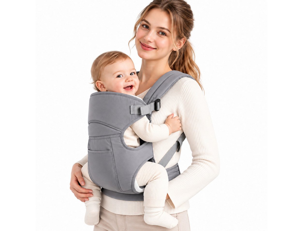 ibettertec Babytrage Babytrage Neugeborene ab Geburt, Kleinkindtrage (Ergobaby Babytrage mit Ein-Klick-Schnalle, ergonomische M-Position, X-Rücken, für 3,2–20 kg), tragetuch baby neugeboren), babytrage neugeborene ab geburt