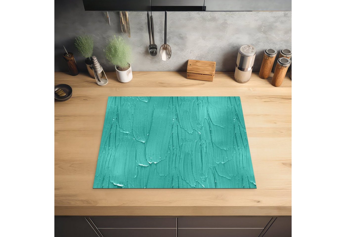 MuchoWow Herd-Abdeckplatte Farbe - Muster - Türkis, Vinyl, (1 tlg), Abdeckung Induktionskochfeld Schutzmatte, Küche Deko, 65x52 cm Bild 3