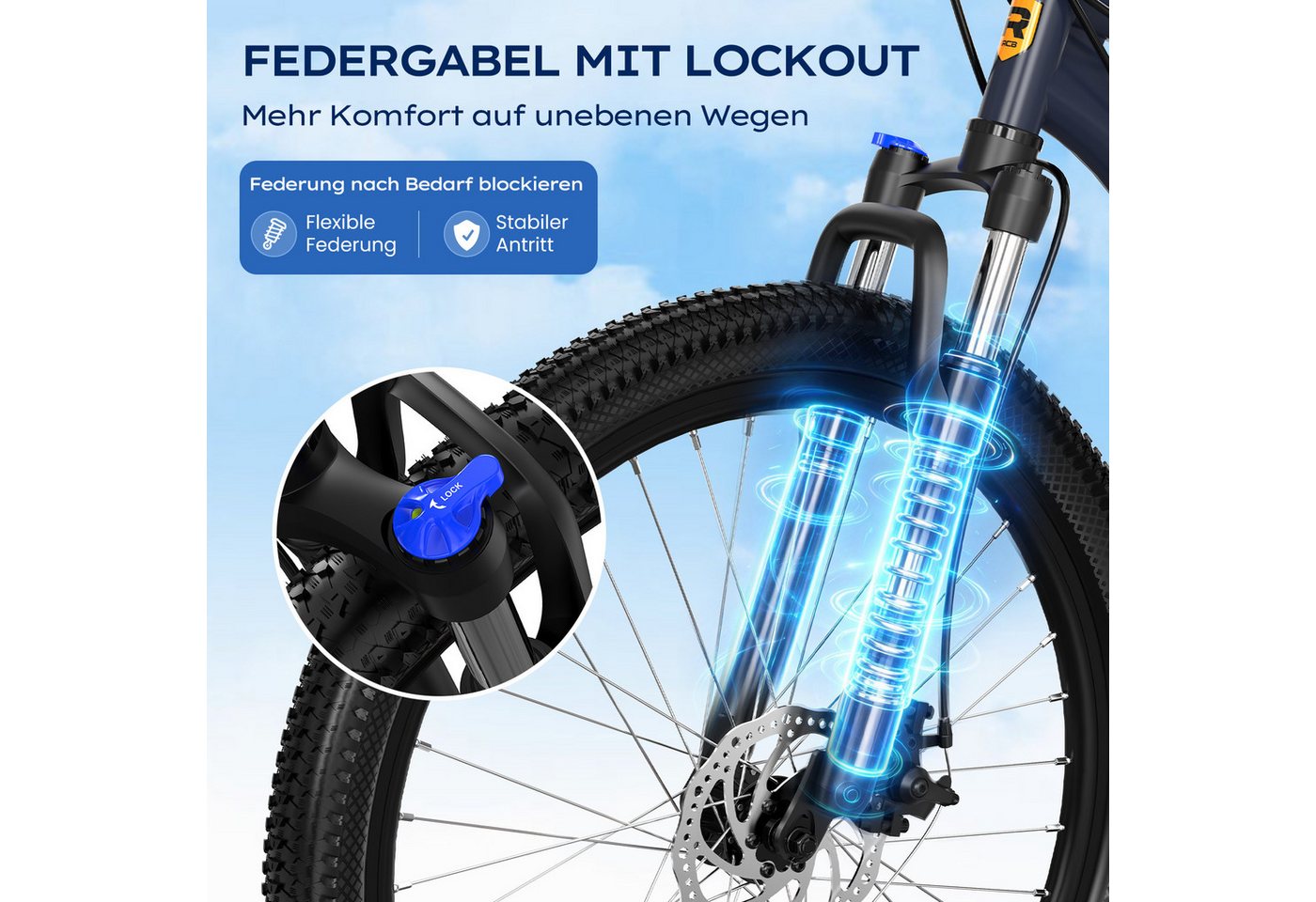 RCB Mountainbike GK2 PRO 27,5 Zoll mit Federgabel, Vorderradfederung & Scheibenbremsen, 21 Gang, Kettenschaltung, Aluminium-Rahmen – leicht und robust, mit Reflektoren & Flaschenhalter Bild 2