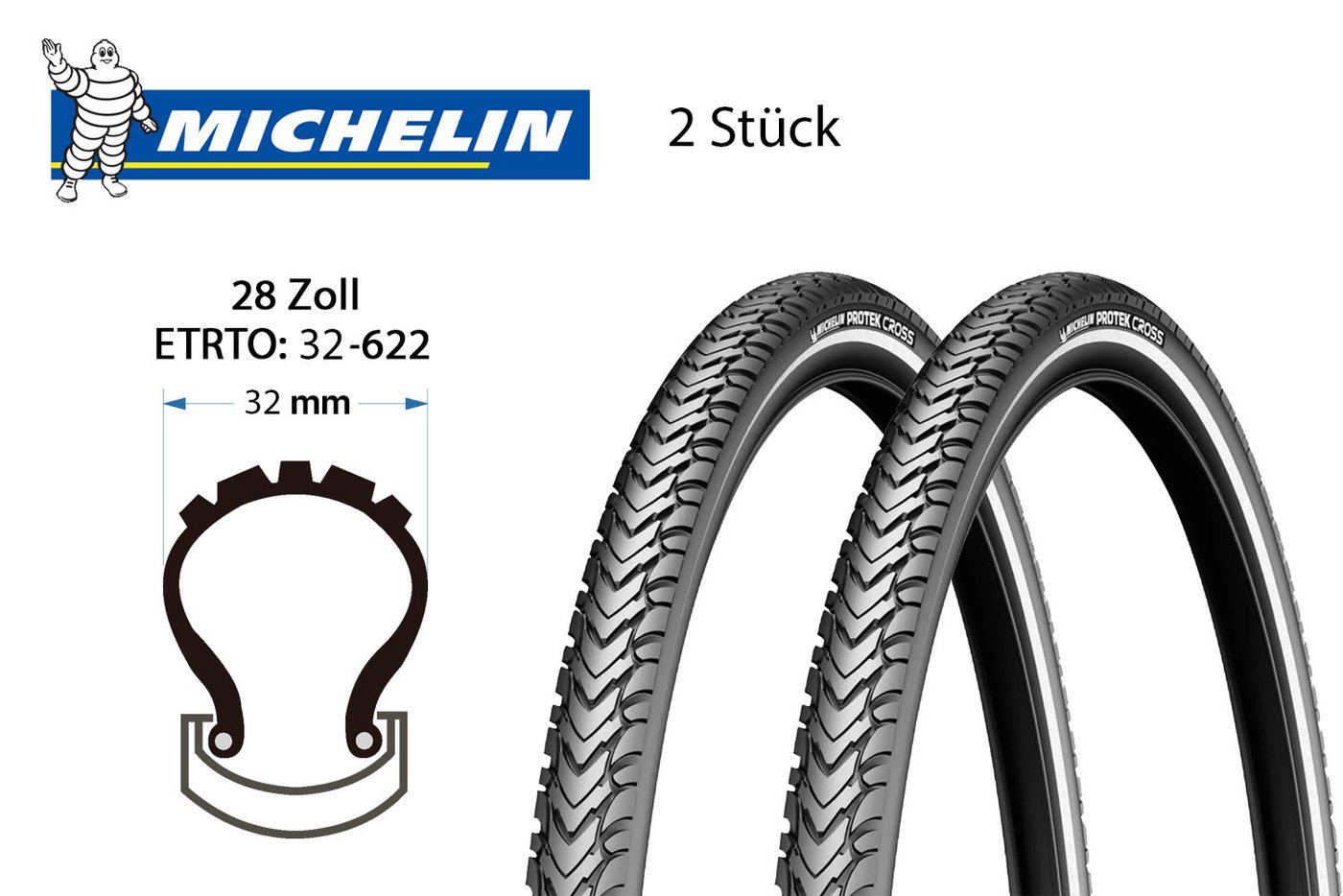 Michelin Fahrradreifen 2Stück 28Zoll MICHELIN Protek Cross Fahrrad Reifen 32-622 Pannenschutz Bild 3