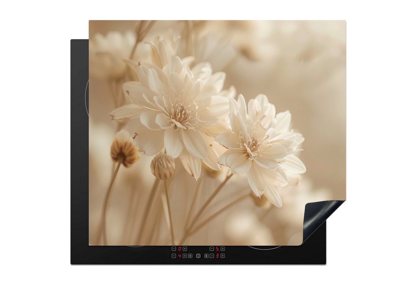 MuchoWow Herd-Abdeckplatte Blumen - Beige - Natur, Vinyl, (1 tlg), Abdeckplatte für Ceranfeld, Herd Inductionsmatte, 57.6x51.6 cm Bild 2
