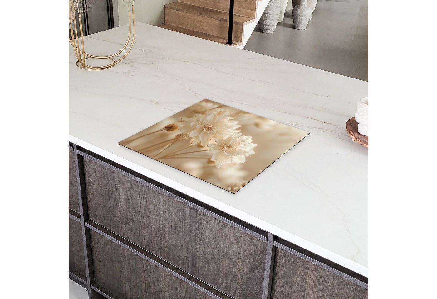 MuchoWow Herd-Abdeckplatte Blumen - Beige - Natur, Vinyl, (1 tlg), Abdeckplatte für Ceranfeld, Herd Inductionsmatte, 57.6x51.6 cm Bild 3