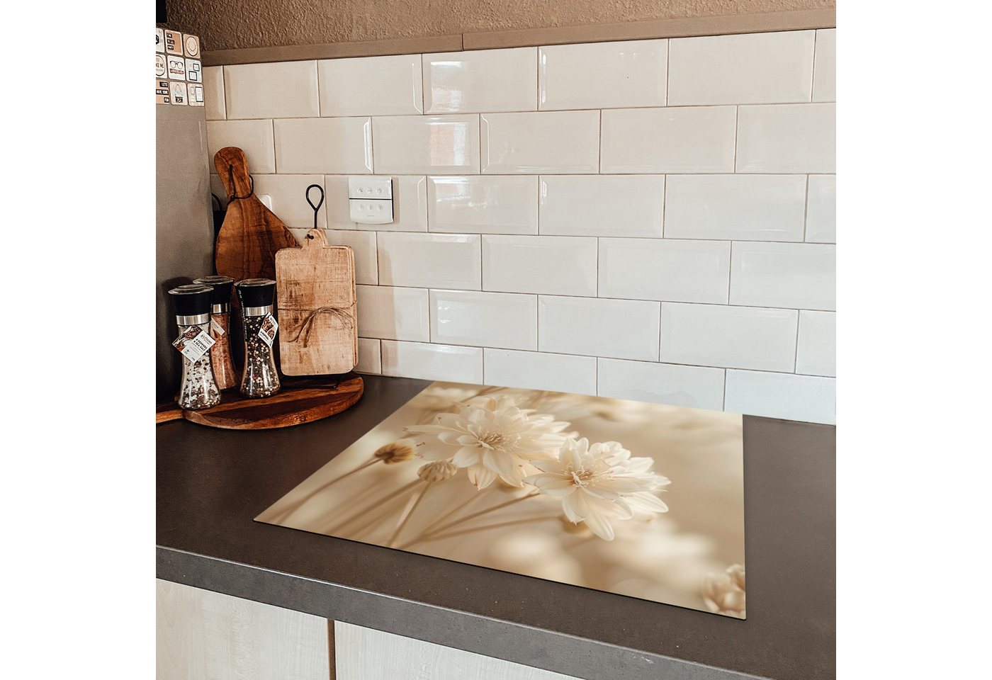 MuchoWow Herd-Abdeckplatte Blumen - Beige - Natur, Vinyl, (1 tlg), Abdeckplatte für Ceranfeld, Herd Inductionsmatte, 57.6x51.6 cm Bild 4