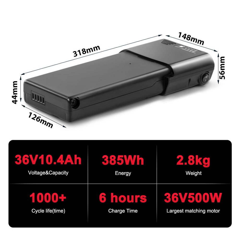 YOSE POWER Ansmann Akku 36V 10,4Ah für Fahrradakku MIFA Ladegerät ohne Einschub E-Bike Akku 10400 mAh Bild 2
