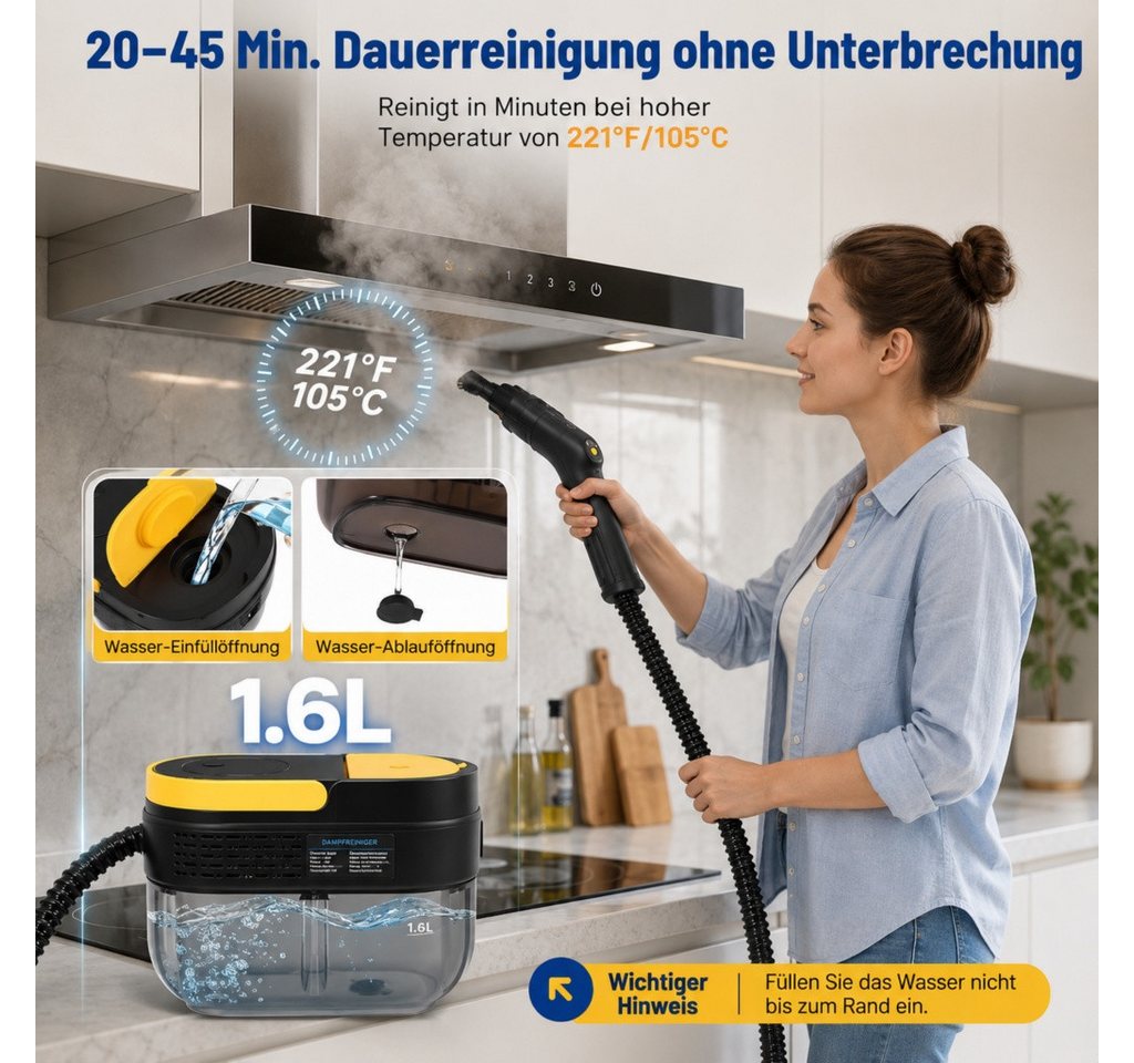 ANTCOOL Dampfsterilisator 2500W Dampfreiniger 1,6L 3 Dampfstufen mit Zubehör Bild 3