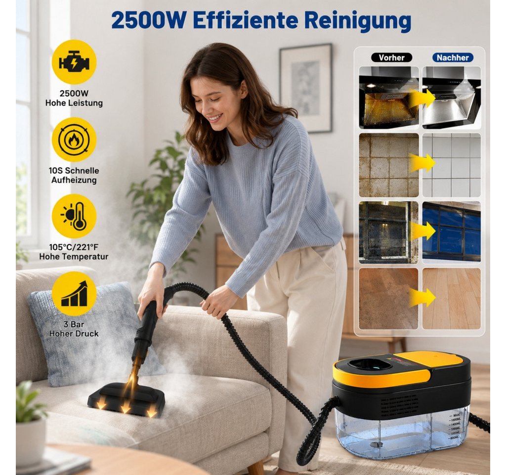 ANTCOOL Dampfsterilisator 2500W Dampfreiniger 1,6L 3 Dampfstufen mit Zubehör Bild 4