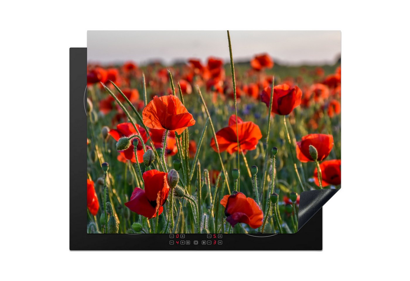MuchoWow Herd-Abdeckplatte Mohnblumen - Rot - Grün - Blumen, Vinyl, (1 tlg), Herdabdeckplatten für Ceranfeld, Induktionsschutz, 65x55 cm Bild 3