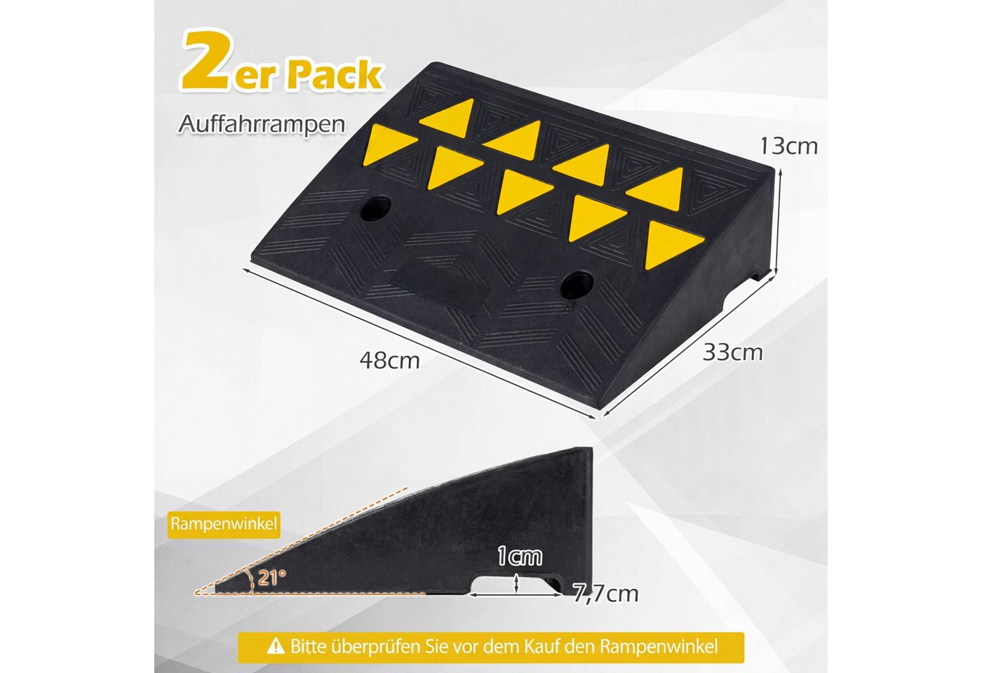 COSTWAY Auffahrrampe (2-St), Schwellenrampe Vollgummi mit 15 Tonnen Tragkraft