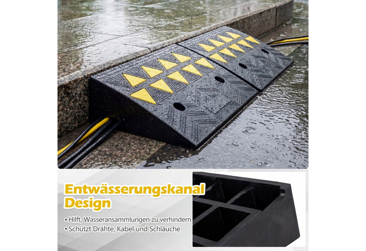 COSTWAY Auffahrrampe (2-St), Schwellenrampe Vollgummi mit 15 Tonnen Tragkraft Bild 2