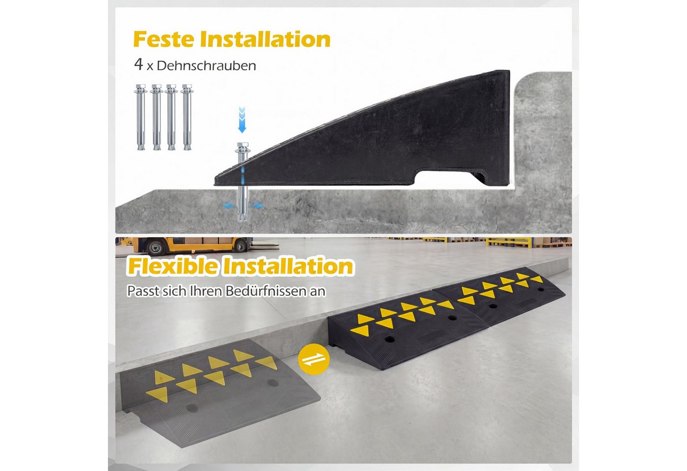COSTWAY Auffahrrampe (2-St), Schwellenrampe Vollgummi mit 15 Tonnen Tragkraft Bild 3