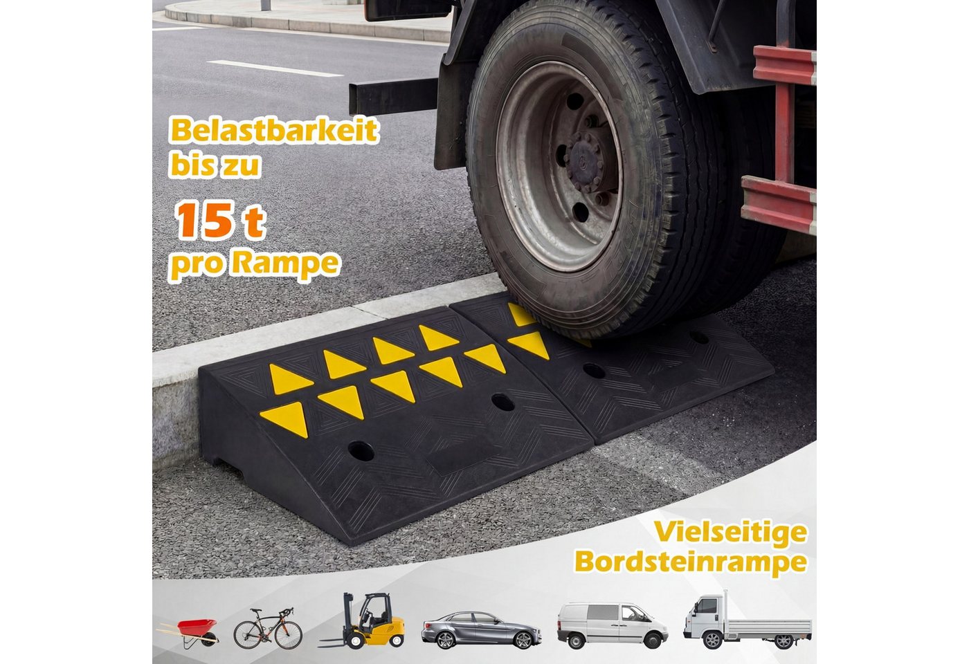 COSTWAY Auffahrrampe (2-St), Schwellenrampe Vollgummi mit 15 Tonnen Tragkraft Bild 4