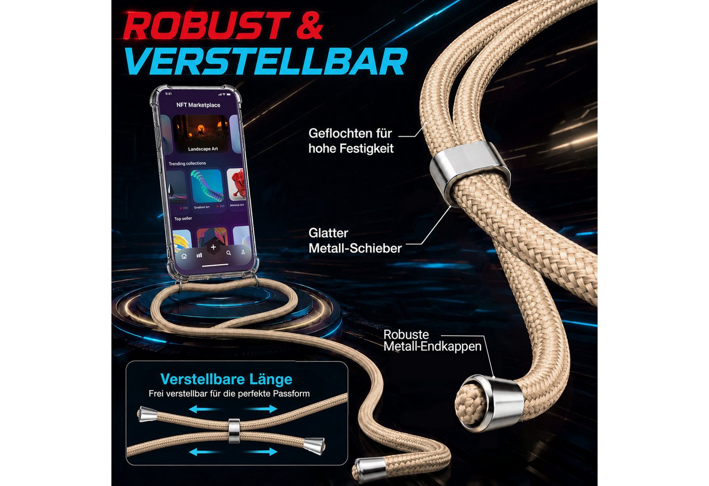 betterfon Handykette für Xiaomi Redmi 17 4G / 5G Handyhülle mit Band & Kordel Kette, Premium-Panzerung – stoßfest, kratzresistent & passgenau