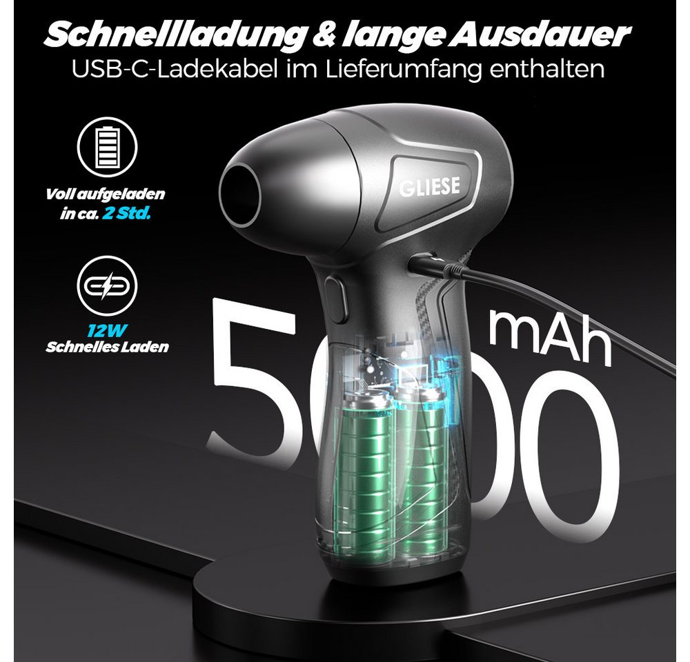 GLIESE Handstaubsauger Starker Elektrischer Luftbläser für PC, Auto & Haushal, 12 W, 12W Schnellladung, 6-stufig regelbar, 100.000 U/min, 5000mAh Bild 2