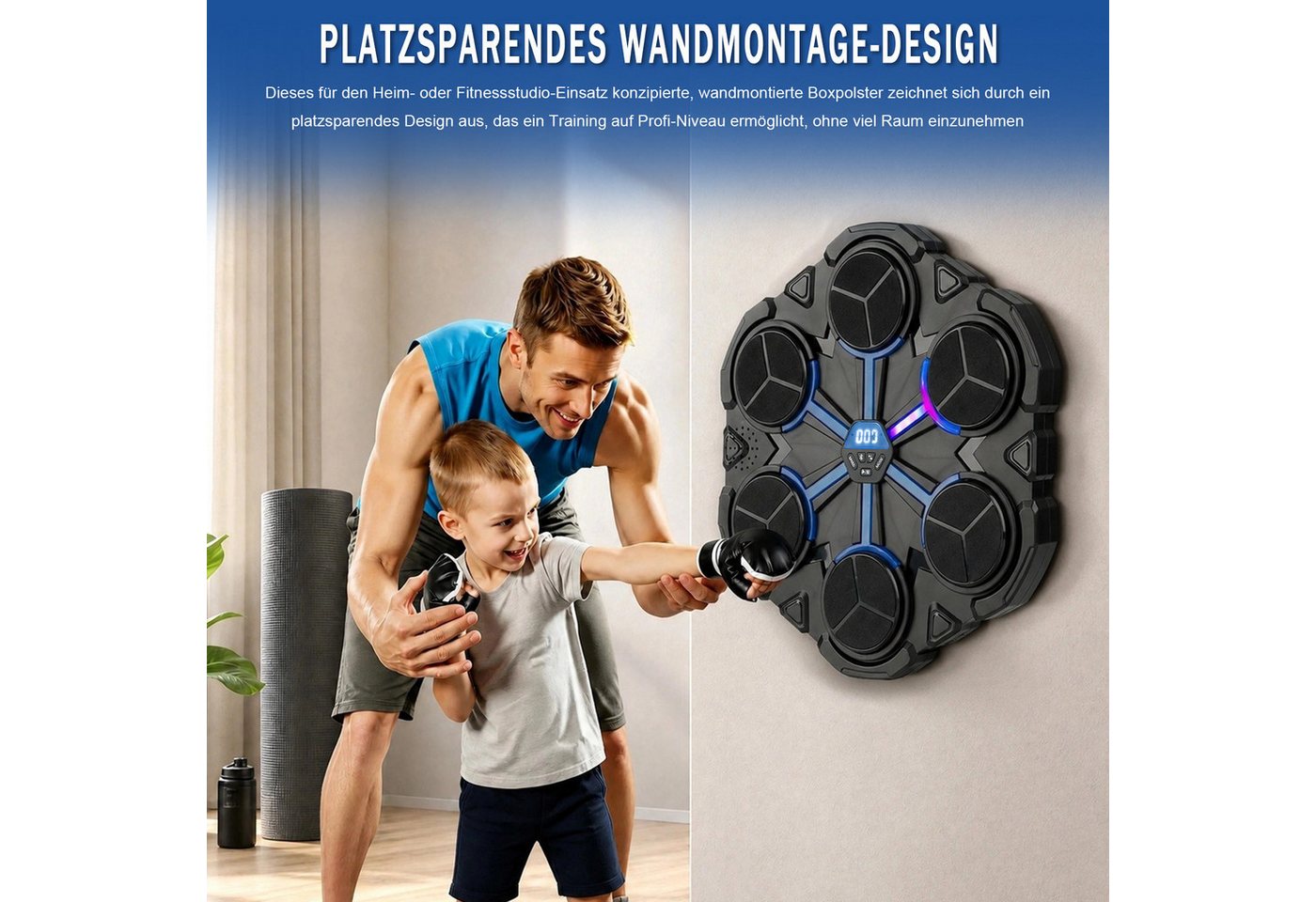 AKKEE Boxsack Boxmaschine Kinder Bluetooth Music Boxing Machine mit Handschuhen, 9 Trainingsmodi Mit LED-Anzeige 500mah